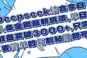（14495期）Deepseek结合今日头条全网最新玩法，单日收益突破3000+，只需要简单的…