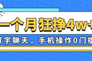 （14340期）一个月狂挣4w+，打字聊天，手机操作0门槛，新手小白都能做！