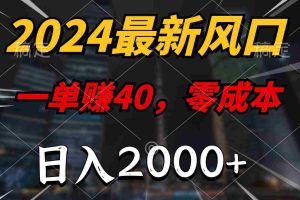 （9971期）2024最新风口项目，一单40，零成本，日入2000+，无脑操作