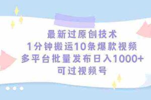 （9157期）最新过原创技术，1分钟搬运10条爆款视频，多平台批量发布日入1000+，可…
