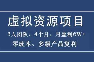 （1588期）虚拟资源项目-新手、3个团队 4个月 月盈利6W+零成本、多级产品复利