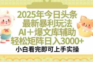 (15421期)2025年今日头条最新暴利玩法,一键生成爆款,轻松实现矩阵日入3000+