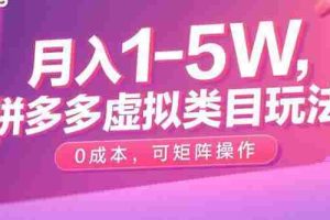 （15903期）月入1-5W，拼多多虚拟类目玩法，0成本，可矩阵操作