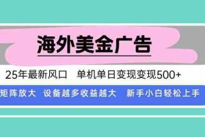 （15902期）最新海外广告美金，全自动挂机，单机单日500+，可矩阵放大，新手小白轻…