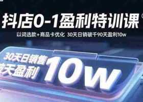（15956期）抖店0-1盈利特训课：以词选款+商品卡优化 30天日销破千90天盈利10w