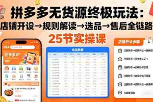 (16297期)拼多多无货源终极玩法:店铺开设→规则解读→选品→售后全链路,25节实操课