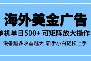 （16488期）最新蓝海市场，海外美金广告，单设备500+，矩阵放大操作，设备越多收益…